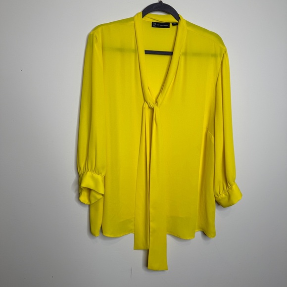 New York & Company Tops - Bold yellow v neck blouse with neck tie